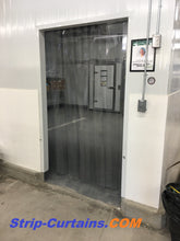 Load image into Gallery viewer, Black Strip Curtains - Door Kit Covers 36" W X 87" H - Clear Smooth Black  Standard PVC 8" x .08" (2mm) strips with a common 2" overlap ( 50% ) - Includes Hardware
